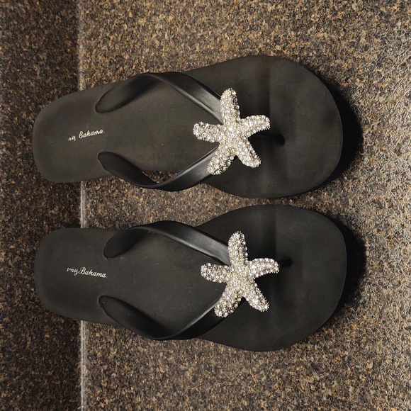 Tommy Bahama Rhinestone Starfish Wedge Sandals Black Size 9 - Picture 4 of 17